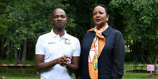 FKF president Nick Mwendwa and Sports CS Amina Mohamed