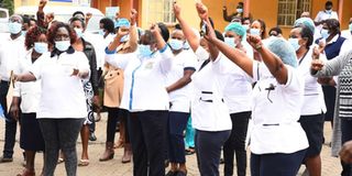 Nakuru Level Five Hospital health workers protest