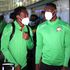 Harambee Stars defender David "Calabar" Owino and captain Victor Wanyama at Jomo Kenyatta International Airport. 