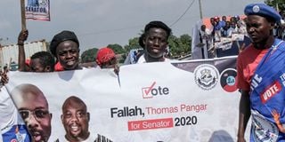 Supporters of Liberia's President George Weah