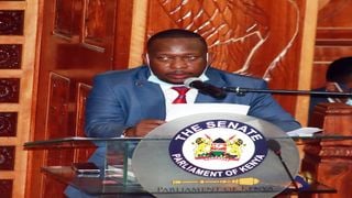 Nairobi Governor Mike Sonko before Senate in Nairobi in December 2020 during the hearing of his impeachment motion.