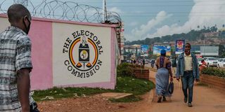 The symbol of Uganda's Electoral Commission on a wall in Kampala, Uganda, on January 4, 2021.