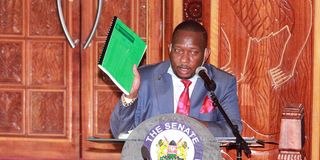 Nairobi Governor Mike Sonko before the Senate in December 2020 during the hearing of his impeachment motion.