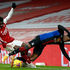 Arsenal forward Bukayo Saka (left) vies with Crystal Palace forward Wilfried Zaha