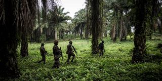 Tanzanian soldiers patrol against Ugandan Allied Democratic Forces rebels in Beni in the DRC in 2018.