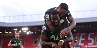Tottenham Hotspur midfielder Tanguy Ndombele (front) celebrates