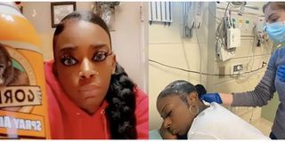 Tessica Brown sought medical treatment after mistakenly using Gorilla Glue industrial strength adhesive in place of actual hair spray. /TIKTOK