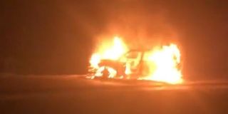 Joash Maangi’s burning vehicle 