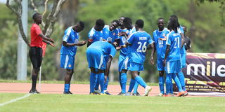 Nairobi City Stars players celebrate their goal against Zoo 