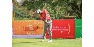 Royal Nairobi Golf Club's Erick Ooko in action on the opening round of the 2021 Magical Kenya Open