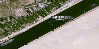 A satellite image of the Taiwan-owned MV 'Ever Given' (Evergreen) 