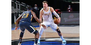 Luka Doncic #77 of the Dallas Mavericks dribbles the ball against the Utah Jazz on April 5, 2021