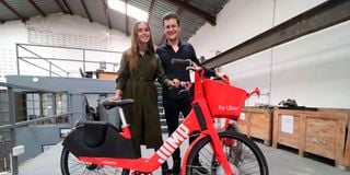 Ex-Uber executive Loic Amado and his wife Valery Super, with the electric bikes 