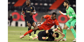 Al Duhail striker Michael Olunga in action against Al Rayyan 