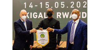 Gianni Infantino, Paul Kagame and Patrice Motsepe