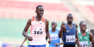 Elias Ngeny from Kaptagat crosses the finishing line to win the men's 800 metres race