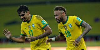 Brazil's Neymar and Paqueta celebrate