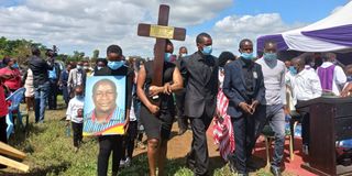 Mourners escort the body of the former Kibwezi MP Kalembe Ndile funeral