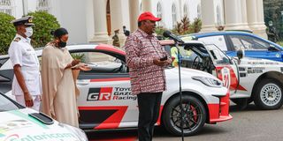 President Uhuru Kenyatta during the handover ceremony of World Rally Championship (WRC) Safari Rally