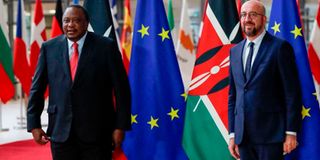 European Council President Charles Michel (right) welcomes President of Kenya Uhuru Kenyatta