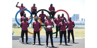 Kenya’s sevens rugby team players model the outfits that Team Kenya will wear at Tokyo Olympic Games opening ceremony 
