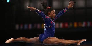 USA's Simone Biles competes in the artistic gymnastics balance beam event
