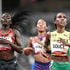 Jamaica's Natoya Goule (right) wins the women's 800m semi-final followed by third-placed Kenya's Mary Moraa 