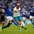 Manchester City midfielder Riyad Mahrez vies with Leicester City midfielder Wilfred Ndidi