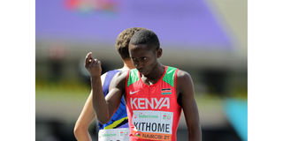 Kenya's Peter Kithome reacts