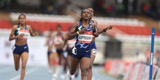 Faith Chepng'etich of Kenya wins the women's 1,500m race