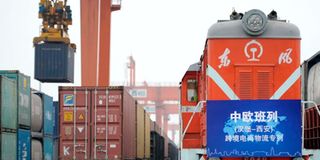 A cross-border e-commerce freight train