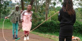 Girls skipping rope in Nyeri.