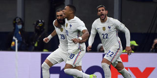 France's Benzema, Mbappe and Hernandez celebrate