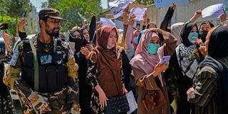 Afghan women protesting