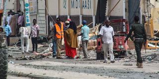 bomb explosion site in Mogadishu, Somalia