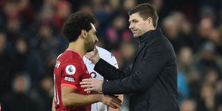 Liverpool midfielder Mohamed Salah and Aston Villa coach Steven Gerrard