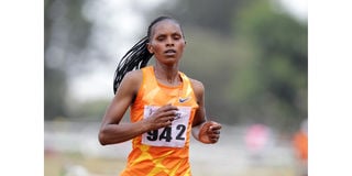 Emily Chebet in senior women's 10km race at Nairobi Cross Country 