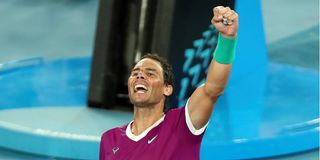 Spain's Rafael Nadal celebrates after winning the men's singles semi-final match