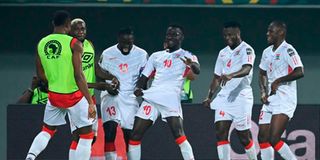 Gambia midfielder Musa Barrow celebrates