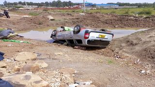 Toyota Probox car which overturned in Murang'a South