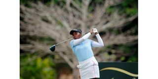 Mercy Nyanchama follows the flight of her tee from second tee