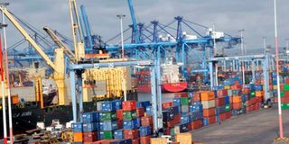 Containers with imported goods at Mombasa port