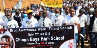 Students during a drug awareness walk.