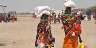 Turkana women with relief food