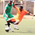 Kibera Black Stars midfielder Samuel Kapen vies for the ball with Gor Mahia midfielder Samuel Onyango