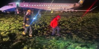 RwandAir plane that skidded off the runway at Entebbe airport