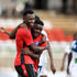 AFC Leopards striker Victor Omune celebrates with team mate Mark Makwatta 