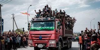 Tigray soldiers arriving in Mekele on June 29, 2021.