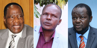 Migori Gubernatorial aspirants Dalmas Otieno (Jubilee), Boaz Okoth (Independent candidate) and Senator Ochilo Ayacko