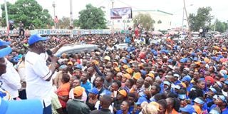 Raila Odinga addressing a rally in Mbale town,